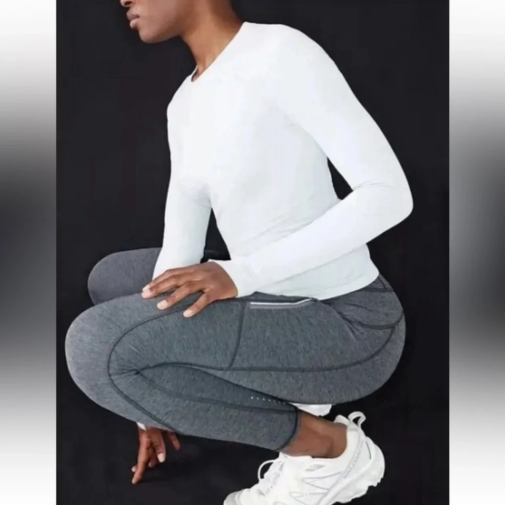 Athleta Rainier Heather Tight Grey Heather Legging Zip Up Pockets Reflective NWT - Picture 2 of 16